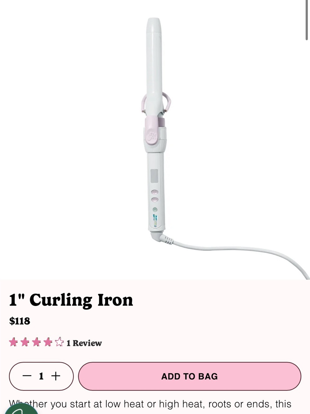 1" White and Light Pink Curling Iron